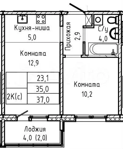 2-к. квартира, 37 м, 17/17 эт. - Фото 1