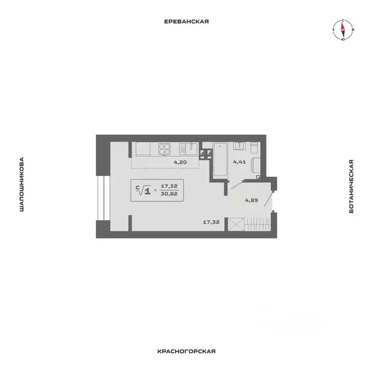 1-к кв. Новосибирская область, Новосибирск Аэропорт мкр,  (30.82 м) - Фото 0