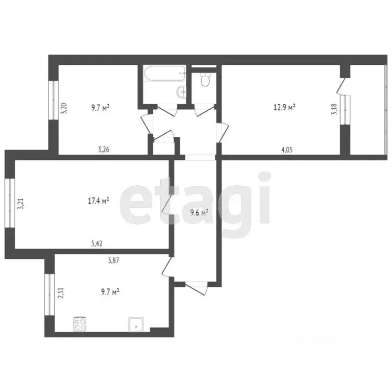 3-к кв. Крым, Симферополь ул. Куйбышева (65.0 м) - Фото 0
