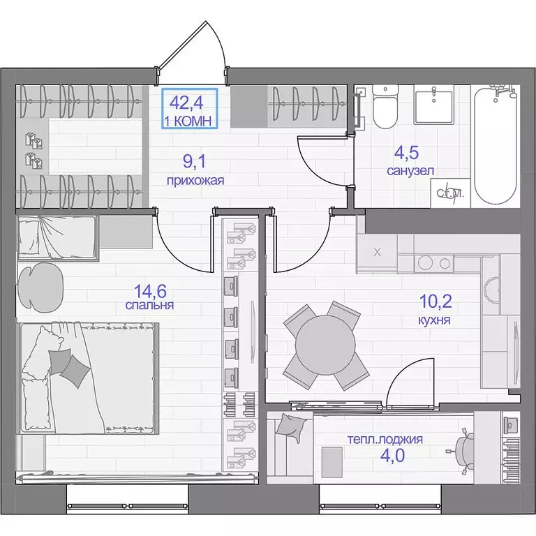 Продаётся 1-к квартира, 42.4 м - Фото 0