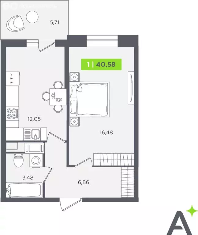 1-комнатная квартира: Кудрово, Солнечная улица, 10к1 (40.3 м) - Фото 1