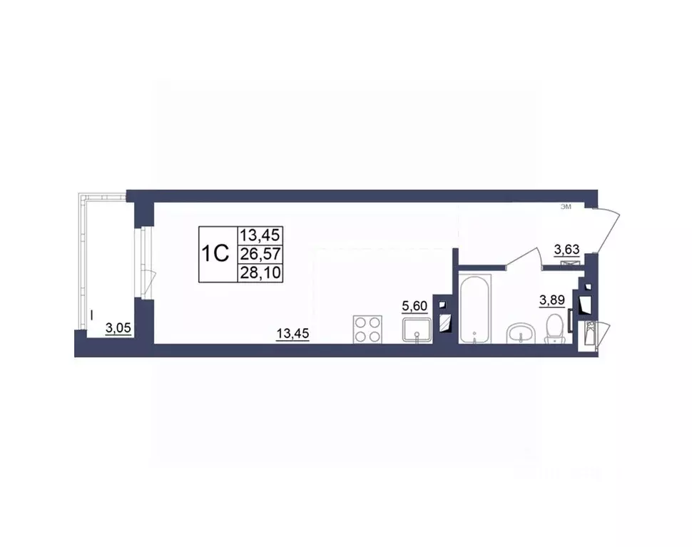 Студия Башкортостан, Уфа Космос жилой комплекс, лит1 (28.19 м) - Фото 1