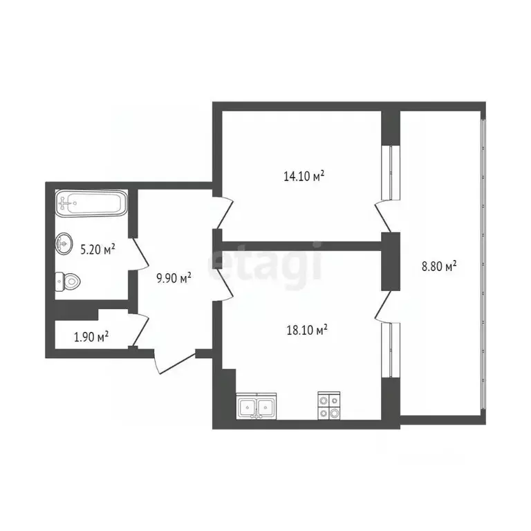 1-к кв. Тюменская область, Тюмень Велижанская ул., 68 (49.1 м) - Фото 0