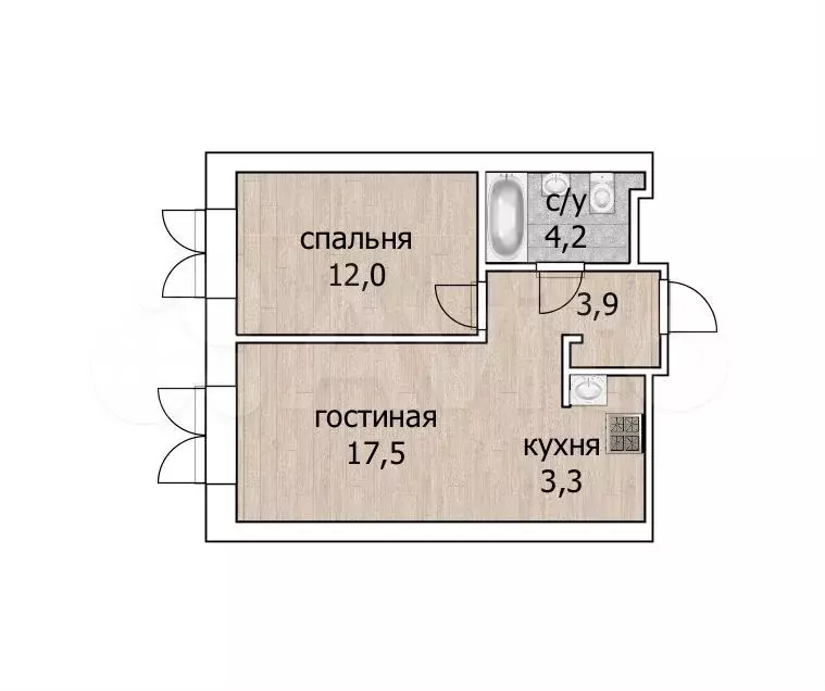 2-к. квартира, 41,5 м, 5/26 эт. - Фото 0