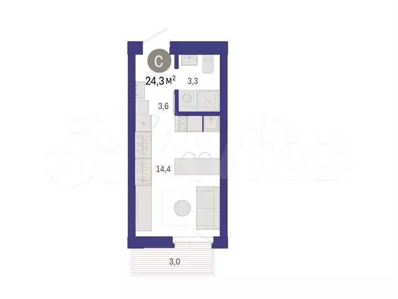 Квартира-студия, 24 м, 4/8 эт. - Фото 1