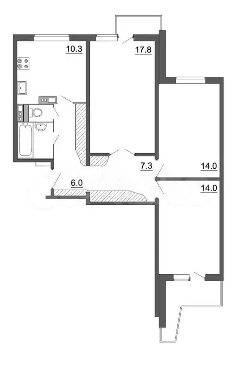 3-к. квартира, 77,4 м, 4/12 эт. - Фото 0