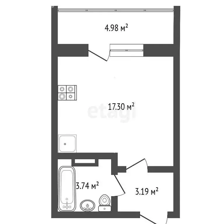 Квартира-студия: Тюмень, Алматинская улица, 5 (24.5 м) - Фото 1