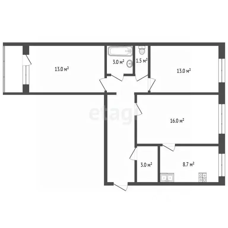 3-к кв. Башкортостан, Стерлитамак Коммунистическая ул., 66 (65.9 м) - Фото 2