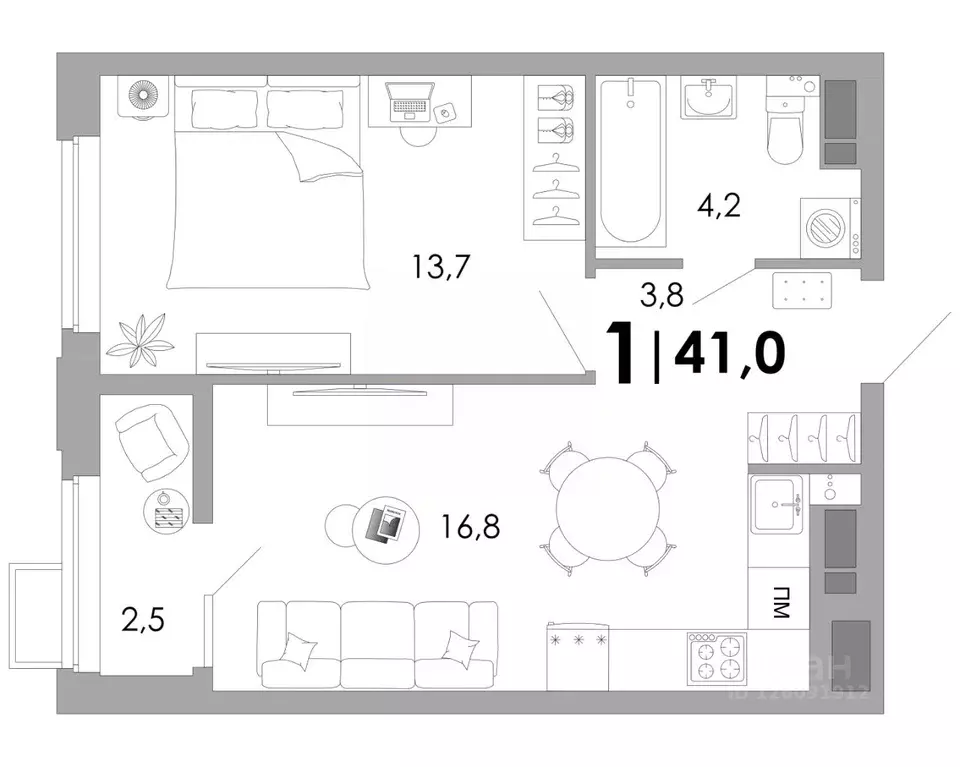 1-к кв. Владимирская область, Владимир Уно жилой комплекс (41.0 м) - Фото 1