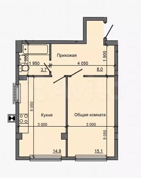 1-к. квартира, 43м, 3/9эт. - Фото 0