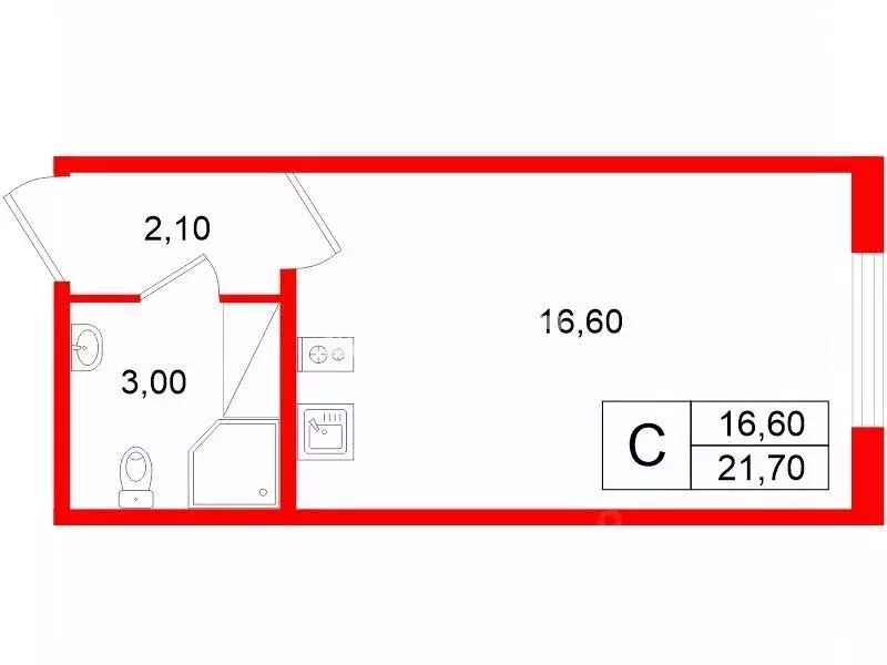 Студия Санкт-Петербург дор. Муринская, 25к3 (21.7 м) - Фото 1