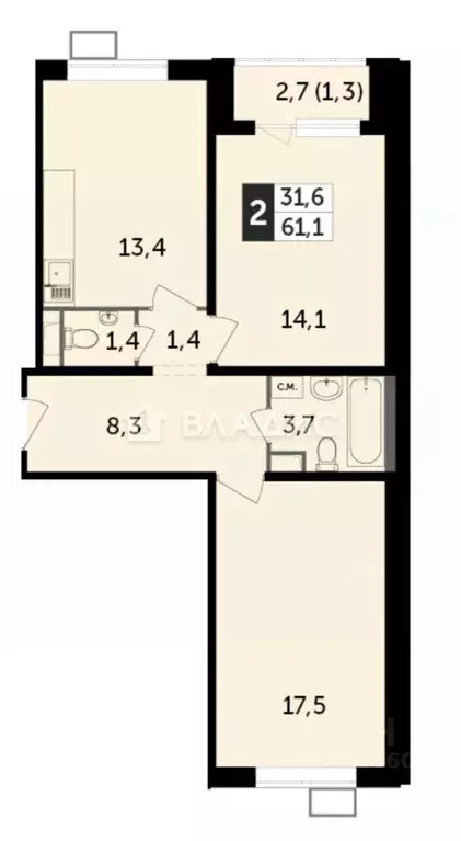 2-к кв. Московская область, Ленинский городской округ, пос. Битца ... - Фото 2