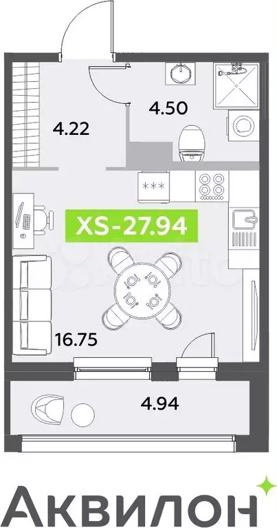 Квартира-студия, 27,9 м, 6/12 эт. - Фото 0