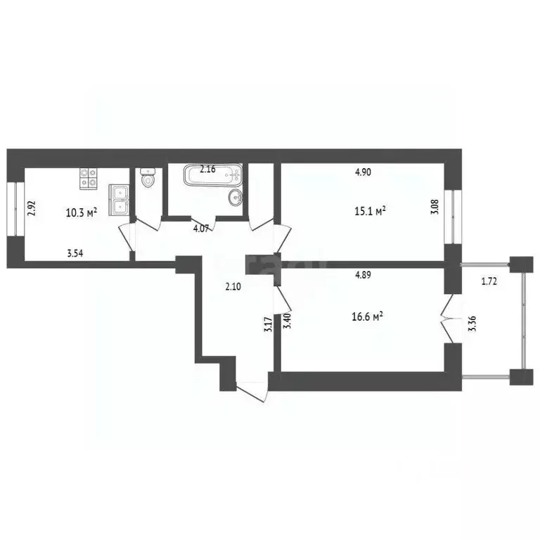 2-к кв. Кемеровская область, Новокузнецк пер. Кулакова, 4 (58.2 м) - Фото 1