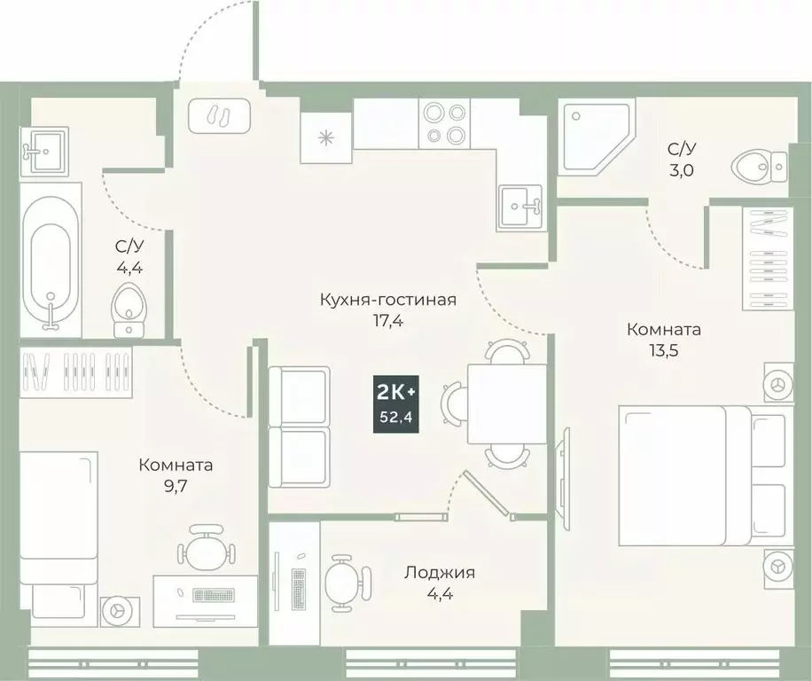 2-к кв. Курганская область, Курган Заозерный жилрайон, 6А мкр, ул. ... - Фото 1