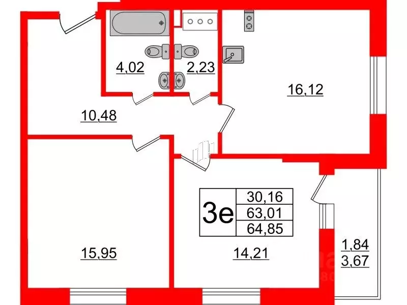 2-к кв. Санкт-Петербург ул. Виктора Конецкого, 5 (65.6 м) - Фото 0