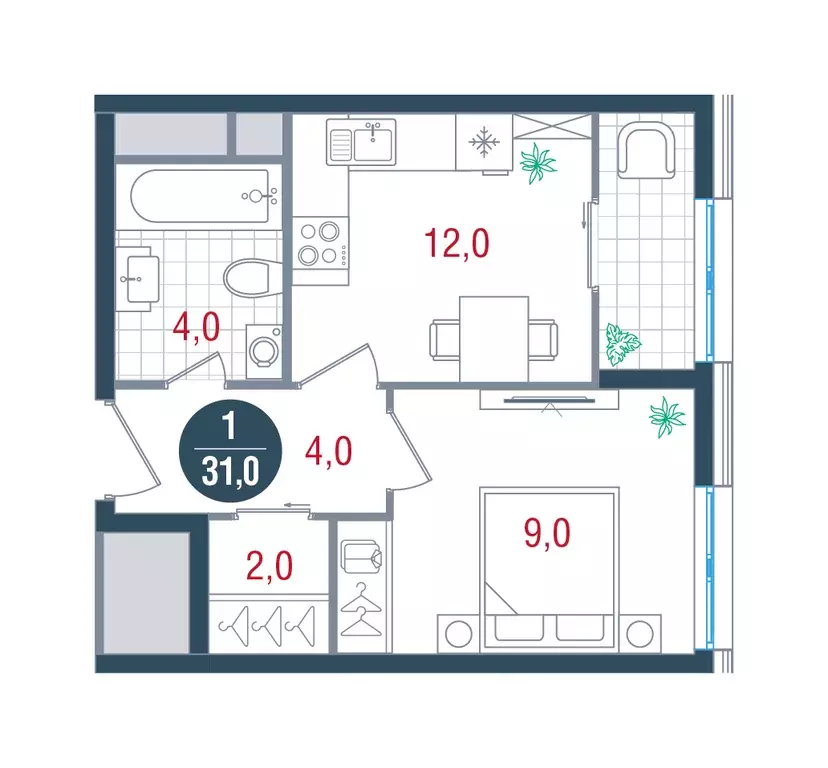 1-к квартира, 31 м - Фото 0
