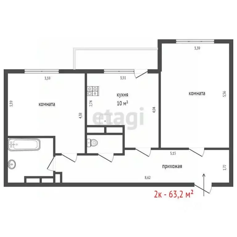 2-к кв. Свердловская область, Екатеринбург ул. Цветаевой, 4 (63.2 м) - Фото 2