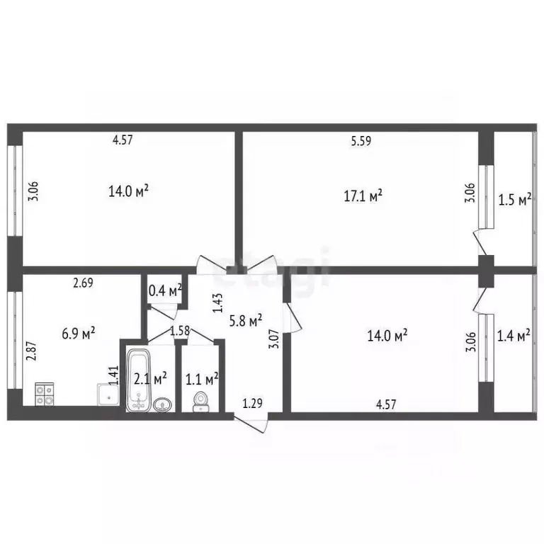 3-к кв. Мордовия, Саранск ул. Розы Люксембург, 8 (61.3 м) - Фото 2