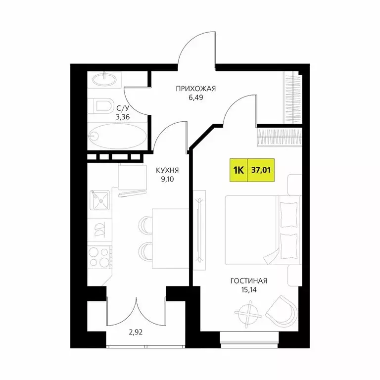 1-комнатная квартира: Республика Дагестан, Дербент (37.01 м) - Фото 1
