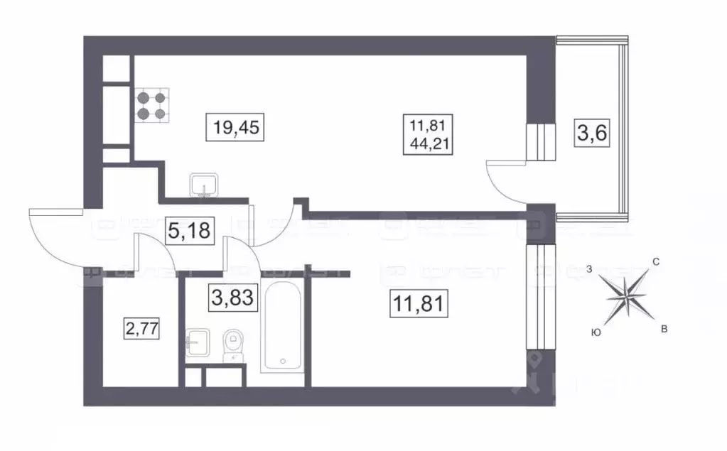 2-к кв. Татарстан, Казань ул. Шаляпина, 32 (44.2 м) - Фото 2