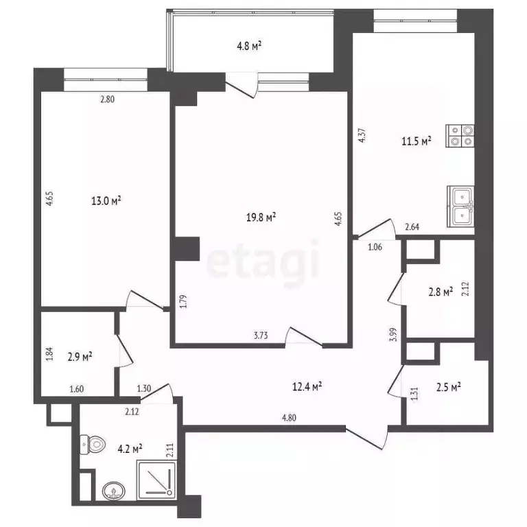 2-к кв. Самарская область, Самара Арцыбушевская ул., 204 (69.0 м) - Фото 1