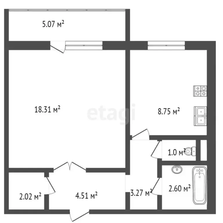 1-к кв. Челябинская область, Челябинск ул. Ворошилова, 35б (43.0 м) - Фото 2