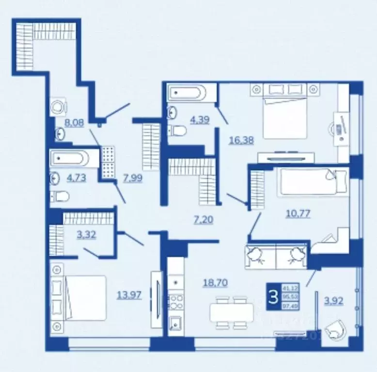 3-к кв. Брянская область, Брянск Новый Город жилой комплекс (97.49 м) - Фото 1