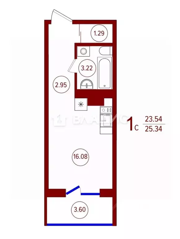 Студия Воронежская область, Воронеж ул. Гаршина, 25к2 (23.2 м) - Фото 2
