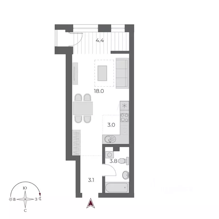 Студия Новосибирская область, Новосибирск Оскар жилой комплекс (32.3 ... - Фото 2