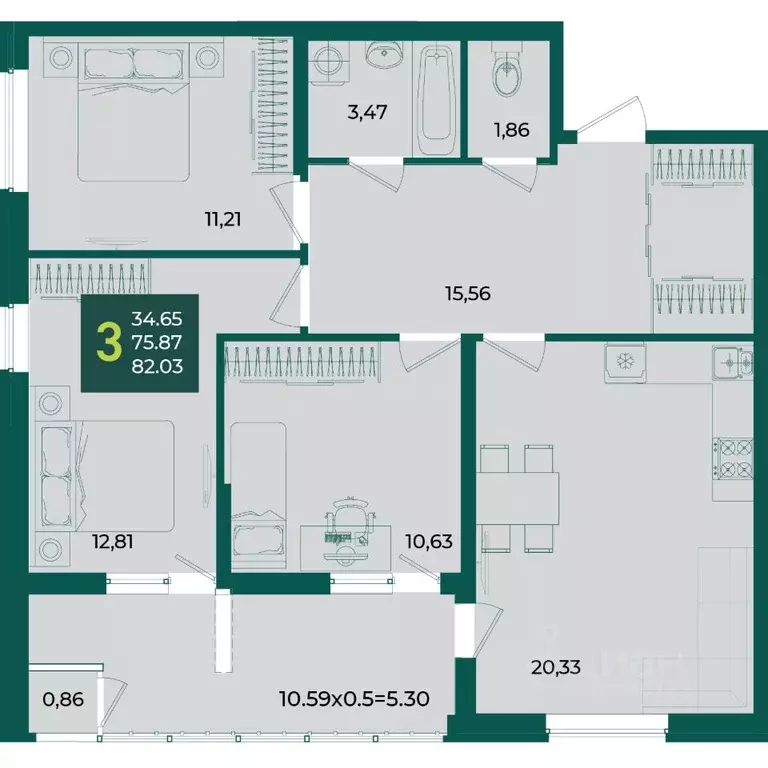3-к кв. Краснодарский край, Краснодар Образцово мкр,  (82.03 м) - Фото 1