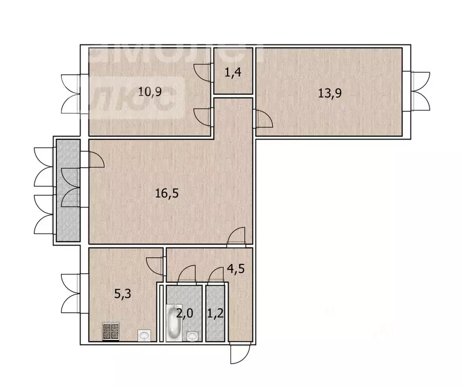 3-к кв. Башкортостан, Уфа ул. Кирова, 99 (58.1 м) - Фото 1