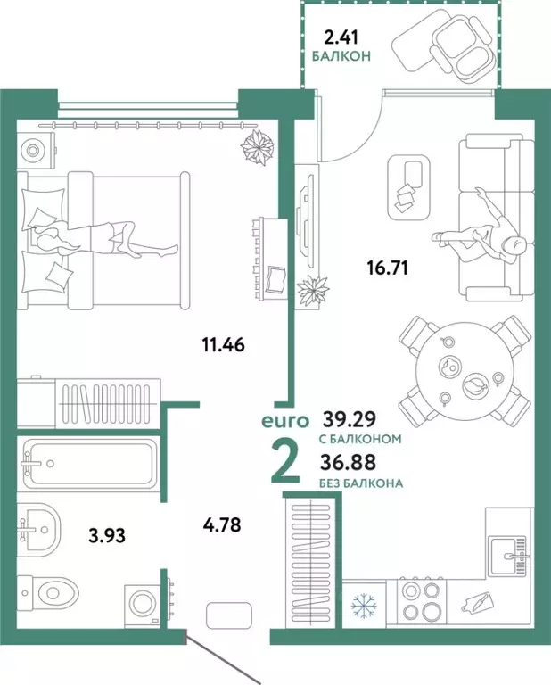 2-к кв. Свердловская область, Екатеринбург ул. Шефская, 22А (39.29 м) - Фото 1
