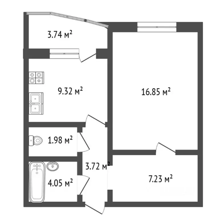 1-к кв. Тюменская область, Тюмень ул. Николая Семенова, 27к1 (43.0 м) - Фото 2
