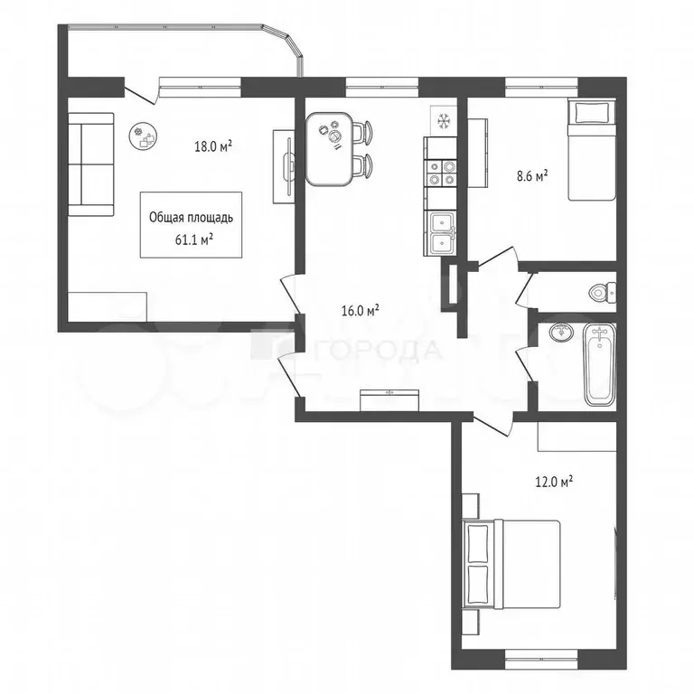 3-к. квартира, 64 м, 6/9 эт. - Фото 0