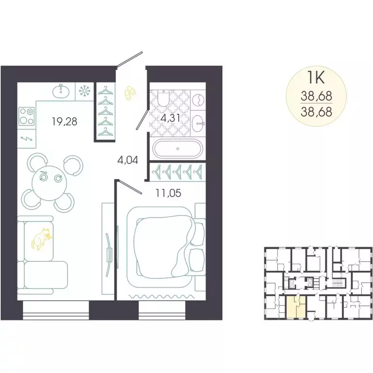 1-к кв. Пензенская область, Пенза Колышлейская ул., 7 (38.68 м) - Фото 2