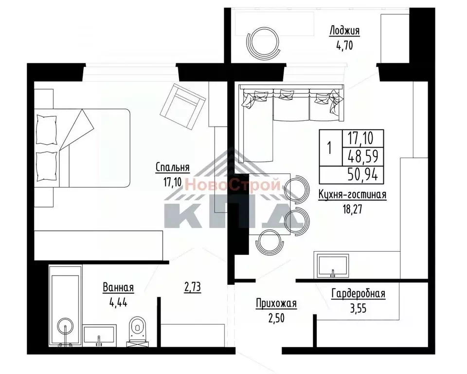 1-к кв. Омская область, Омск ул. Леонида Маслова, 7 (50.94 м) - Фото 1