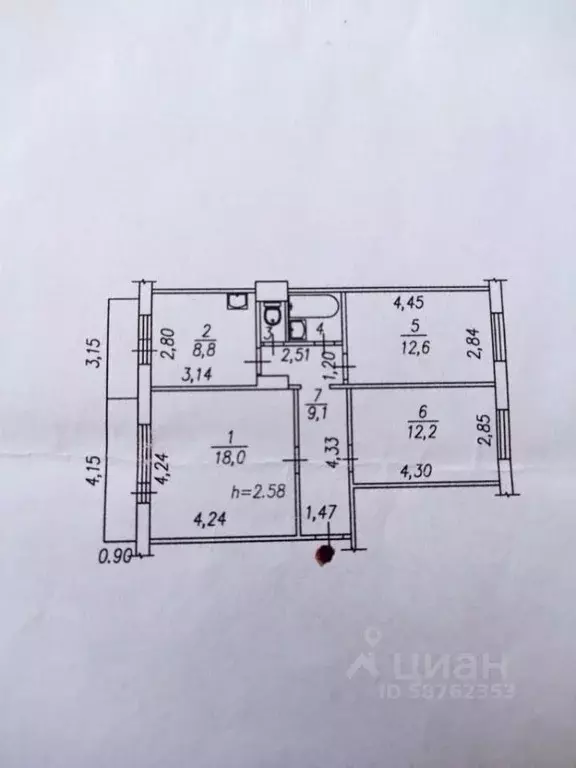 3-к кв. Кемеровская область, Новокузнецк ул. Франкфурта, 5 (65.0 м) - Фото 1