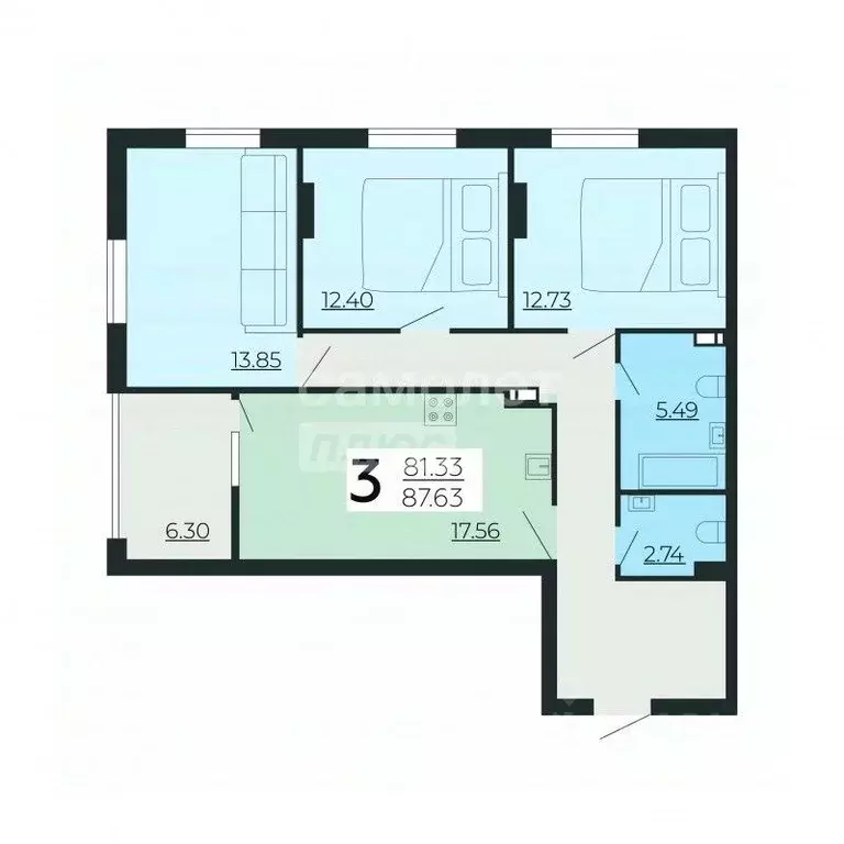 3-к кв. Липецкая область, Липецк ул. Нестерова (87.54 м) - Фото 1