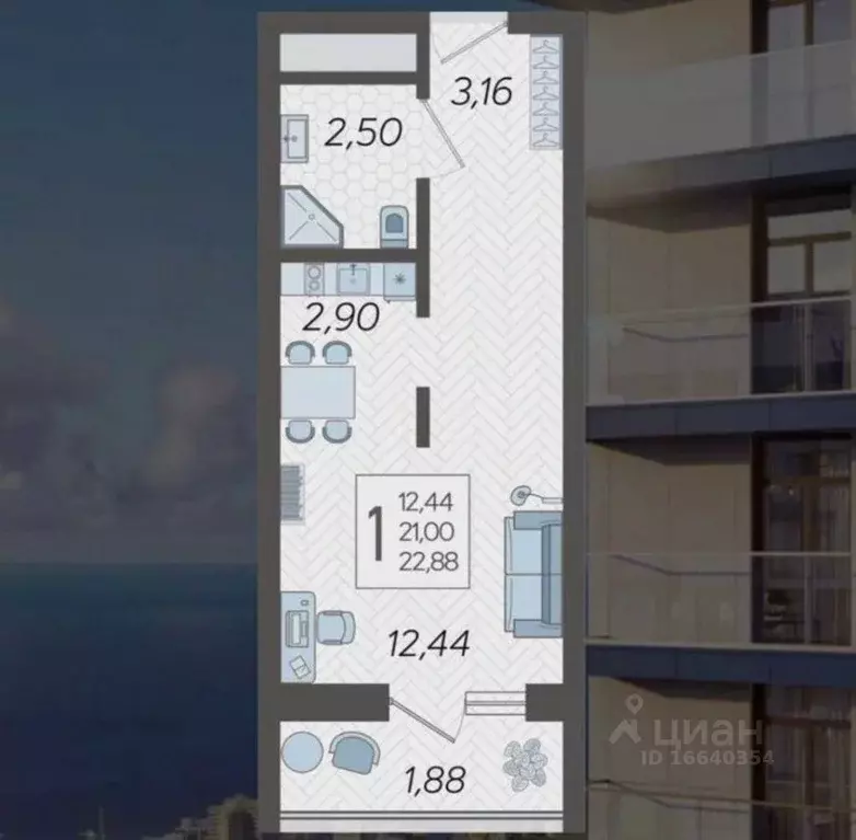 Студия Краснодарский край, Сочи Бытха мкр, ул. Ясногорская, 16/2к8 ... - Фото 2