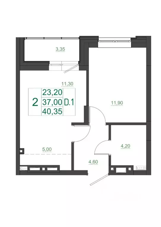 2-к кв. Красноярский край, Красноярск Мясокомбинат мкр, 1 (40.35 м) - Фото 1