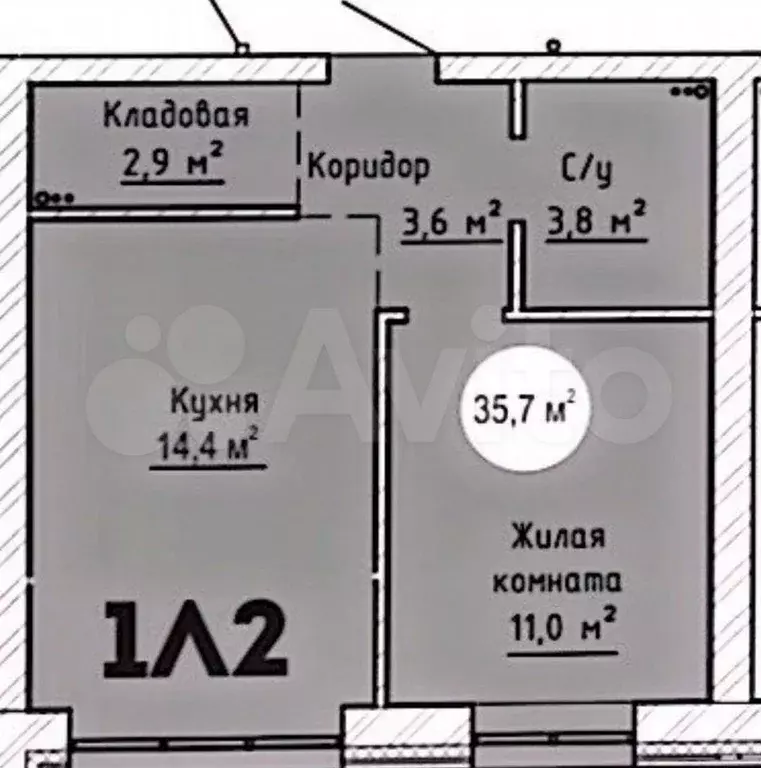 1-к. квартира, 36,1м, 5/6эт. - Фото 1