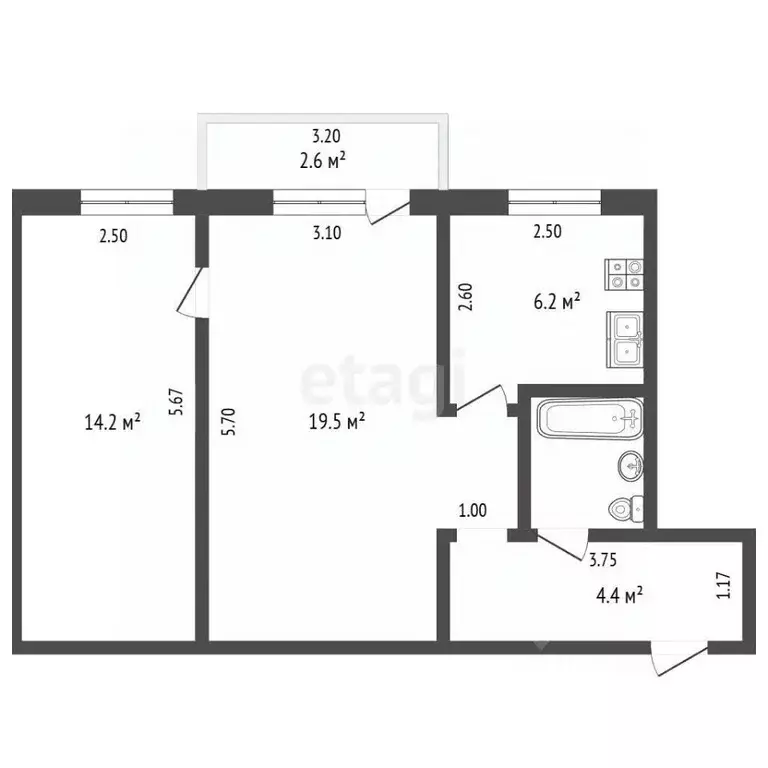 2-к кв. Башкортостан, Стерлитамак Коммунистическая ул., 59 (48.0 м) - Фото 1