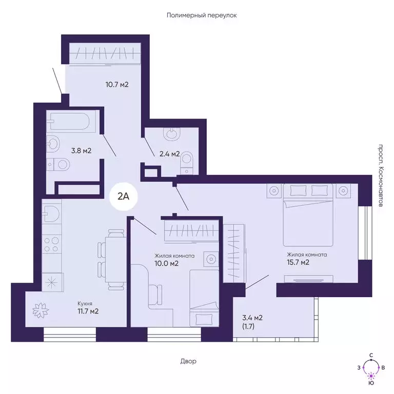 2-комнатная квартира: Екатеринбург, проспект Космонавтов, 7В (56 м) - Фото 1