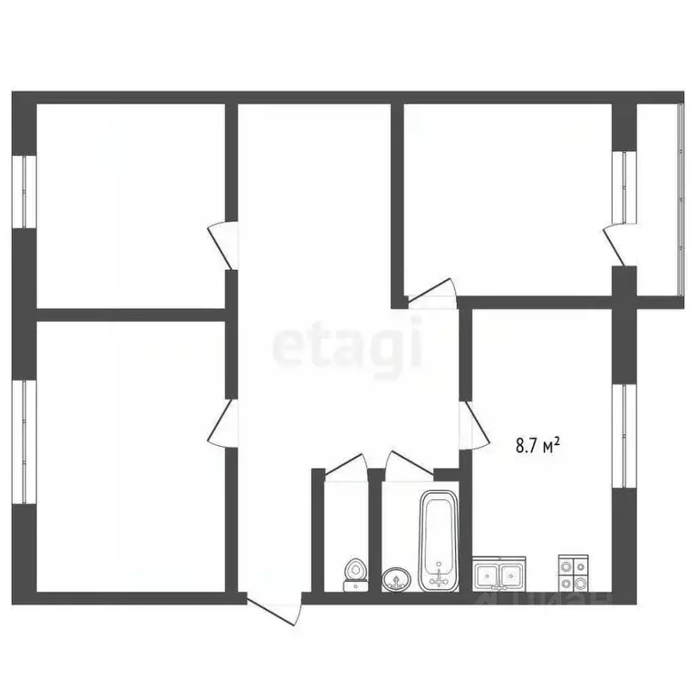 3-к кв. Тамбовская область, Тамбов бул. Энтузиастов, 1Д (62.5 м) - Фото 1