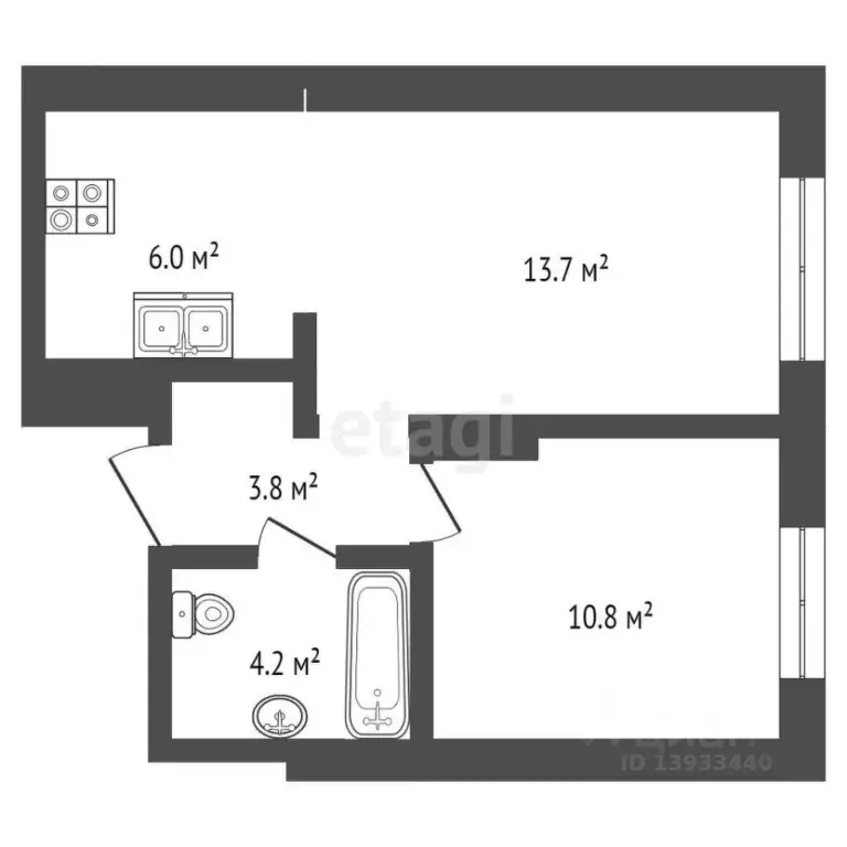 1-к кв. Тюменская область, Тюмень ул. Республики, 204к11 (40.4 м) - Фото 2