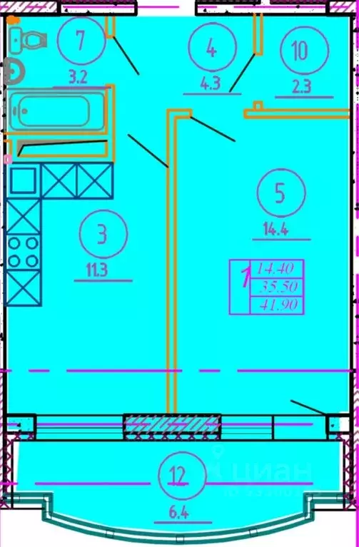 1-к кв. Оренбургская область, Оренбург Слесарный пер., 7 (41.5 м) - Фото 1