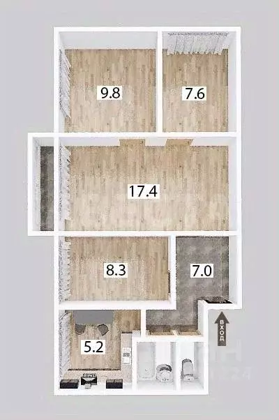 4-к кв. Омская область, Омск Моторная ул., 13 (58.7 м) - Фото 2