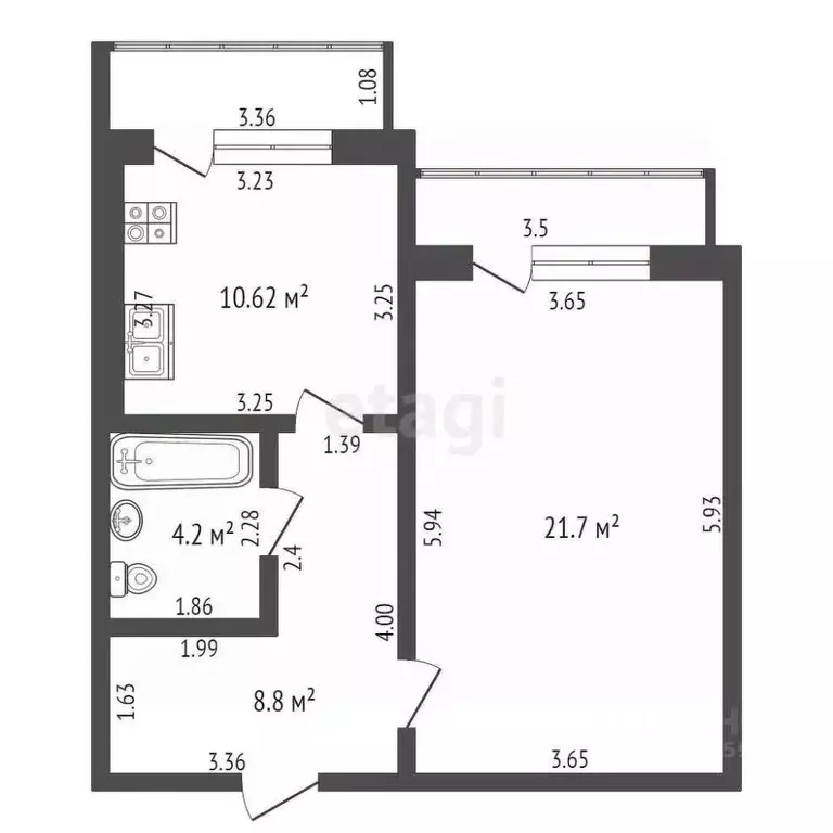 1-к кв. Тамбовская область, Тамбов ул. Карла Маркса, 175к3 (45.3 м) - Фото 2