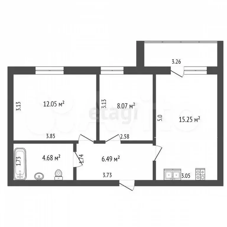 2-к. квартира, 46,7 м, 9/9 эт. - Фото 0